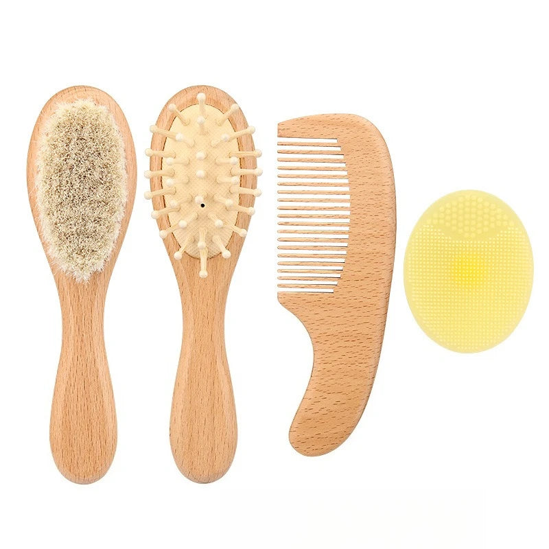 Set de cepillos y peine de madera para bebé — 4 piezas